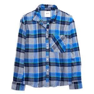 Aerie Blue Plaid Flannel Lounge Comfy‎ Preppy Button Front Long Sleeve Shirt SML